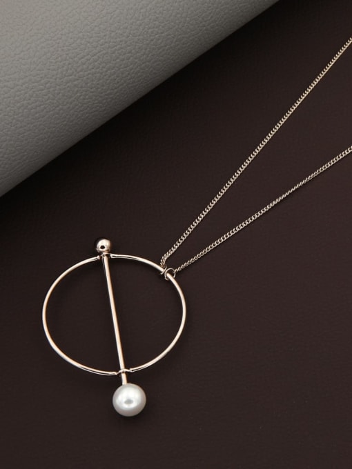 Lin Liang Brass Imitation Pearl White Geometric Minimalist Long Strand Necklace