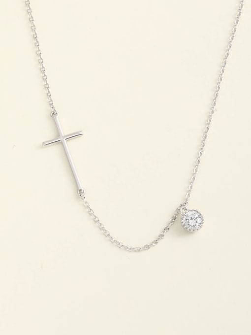 White 925 Sterling Silver Cubic Zirconia White Cross Minimalist Long Strand Necklace