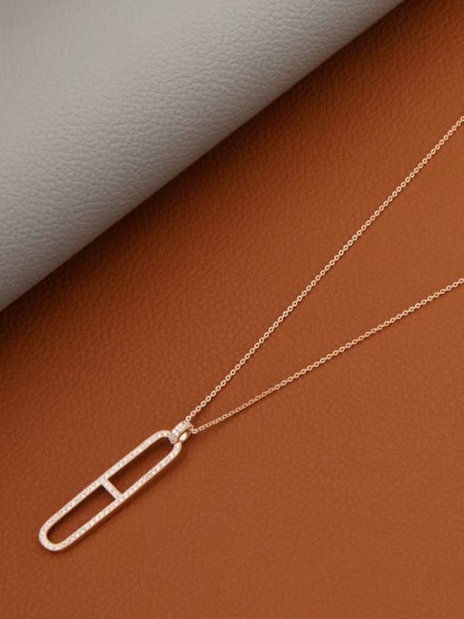 Rose Brass Rhinestone White Geometric Minimalist Long Strand Necklace