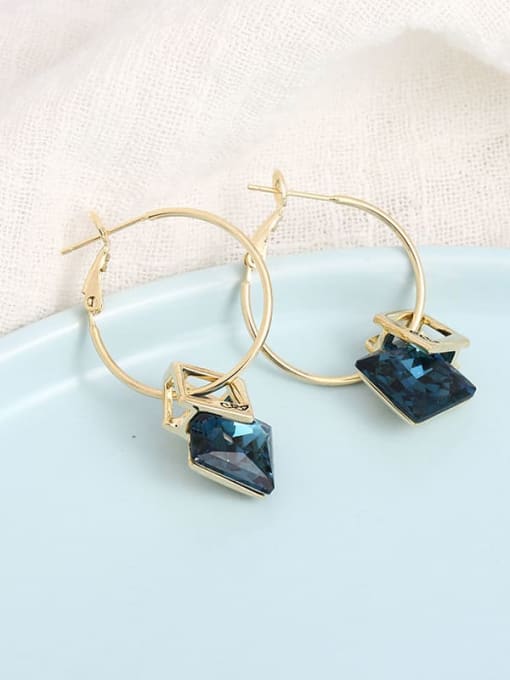 Gold Brass Cubic Zirconia Blue Geometric Minimalist Drop Earring