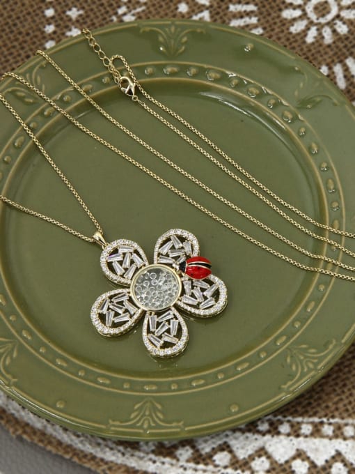 Lin Liang Brass Rhinestone White Flower Minimalist Long Strand Necklace 1