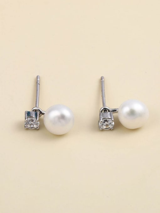 ANI VINNIE 925 Sterling Silver Imitation Pearl White Geometric Minimalist Stud Earring 0