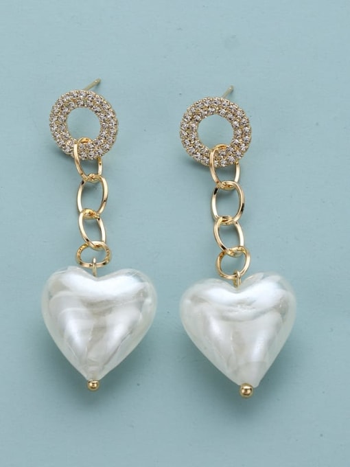 Lin Liang Brass White Heart Dainty Drop Earring
