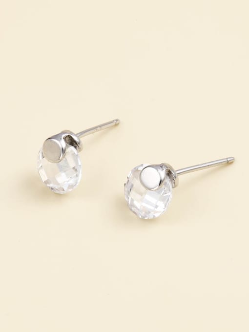 ANI VINNIE 925 Sterling Silver Crystal White Round Minimalist Stud Earring 1