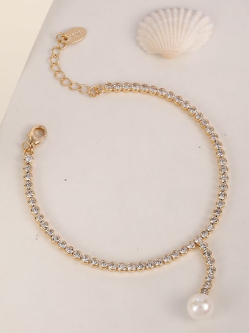 Lin Liang Brass Rhinestone White Irregular Dainty Adjustable Bracelet