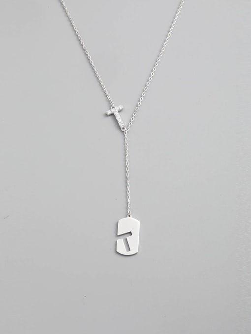 White 925 Sterling Silver Cubic Zirconia White Geometric Minimalist Necklace
