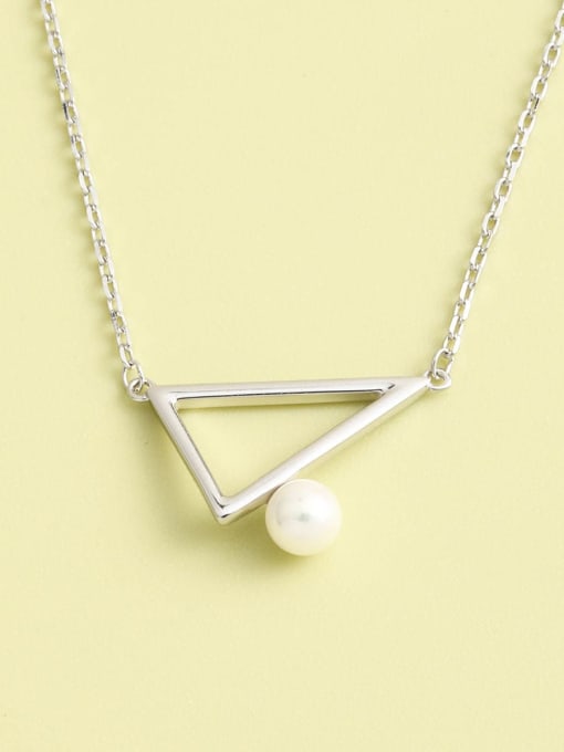 ANI VINNIE 925 Sterling Silver Imitation Pearl White Triangle Minimalist Long Strand Necklace 0