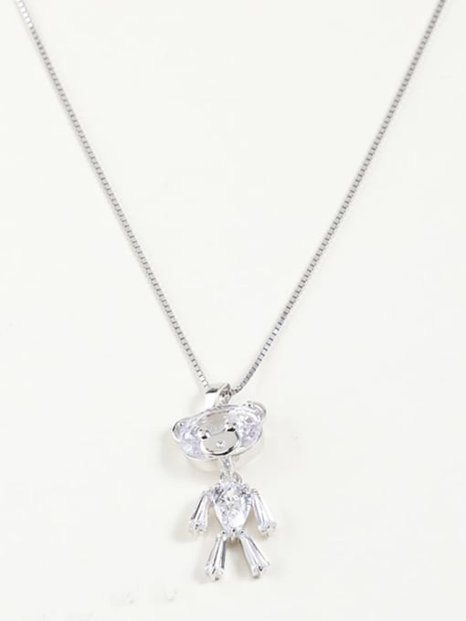 Color 925 Sterling Silver Cubic Zirconia Clear Bear Necklace
