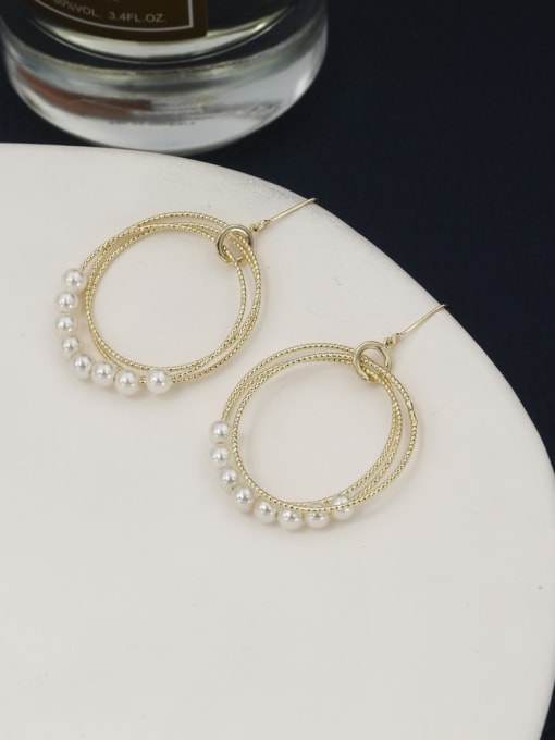 Gold Brass Imitation Pearl White Round Minimalist Drop Earring