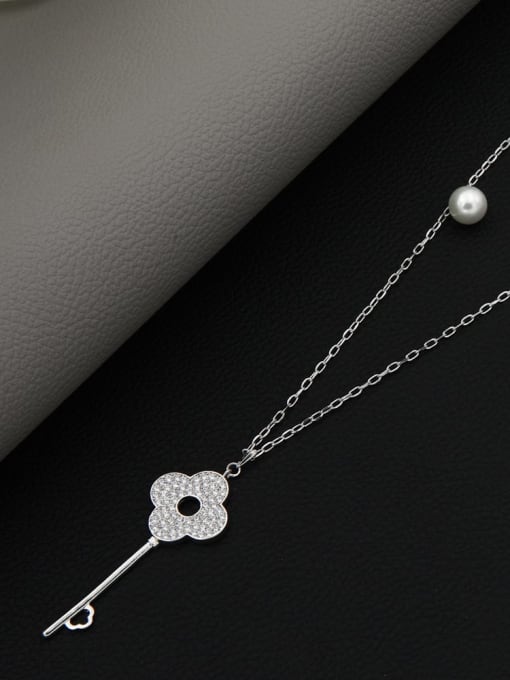 Lin Liang Brass Rhinestone White Key Minimalist Long Strand Necklace 2