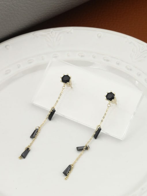 Lin Liang Brass Crystal Black Geometric Minimalist Drop Earring 0