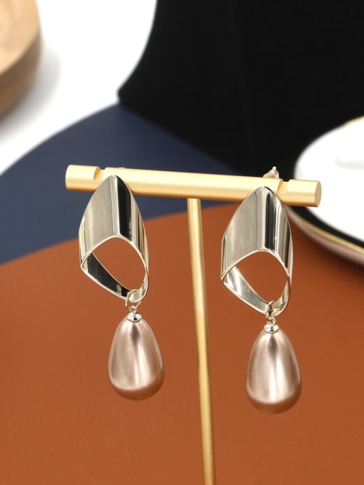 Lin Liang Brass Imitation Pearl White Geometric Classic Drop Earring 2