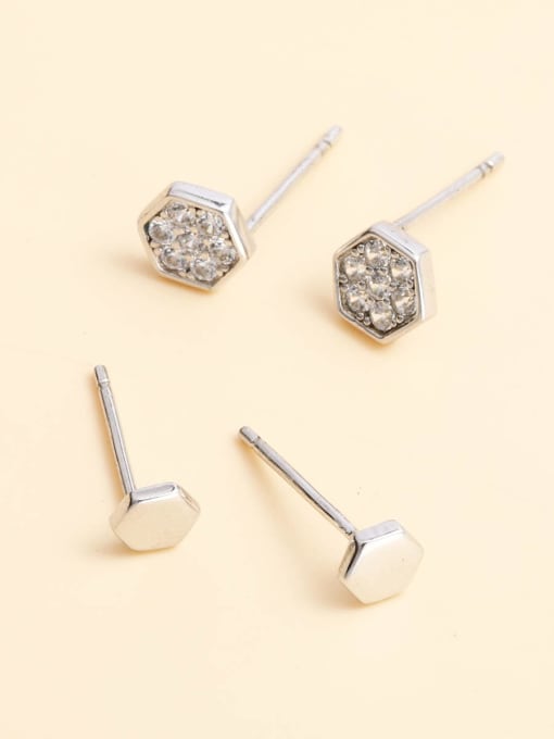 ANI VINNIE 925 Sterling Silver Cubic Zirconia White Hexagon Minimalist Stud Earring 0