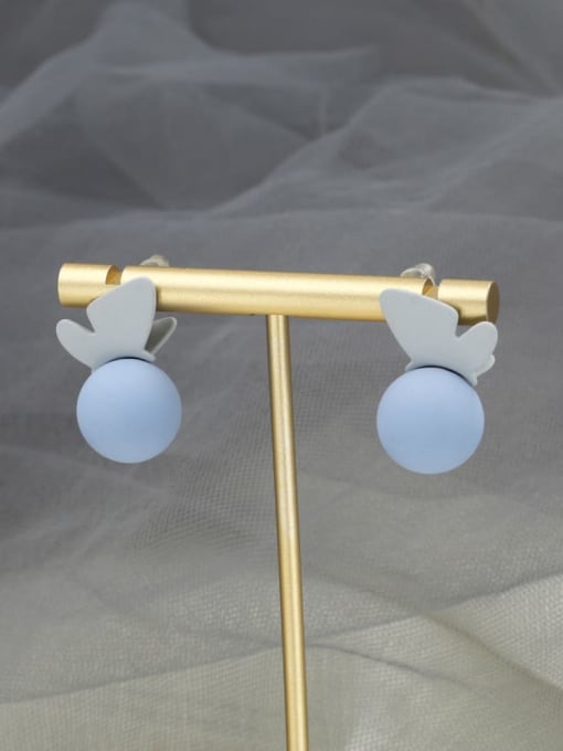 Matte blue paint Brass Enamel Round Trend Stud Earring