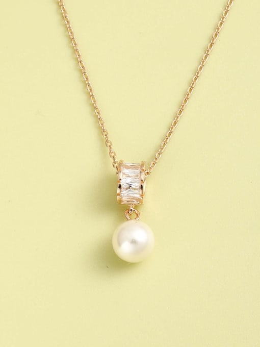 ANI VINNIE 925 Sterling Silver Imitation Pearl White Geometric Minimalist Necklace 0