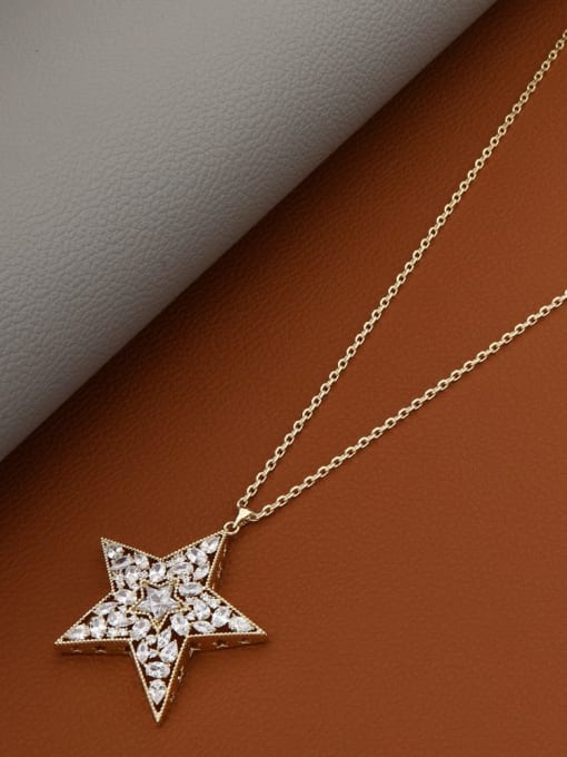 Lin Liang Brass Rhinestone White Star Minimalist Long Strand Necklace 2