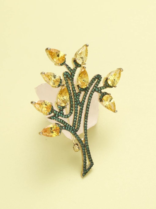 Gold Brass Cubic Zirconia Yellow Tree Minimalist Pins & Brooches
