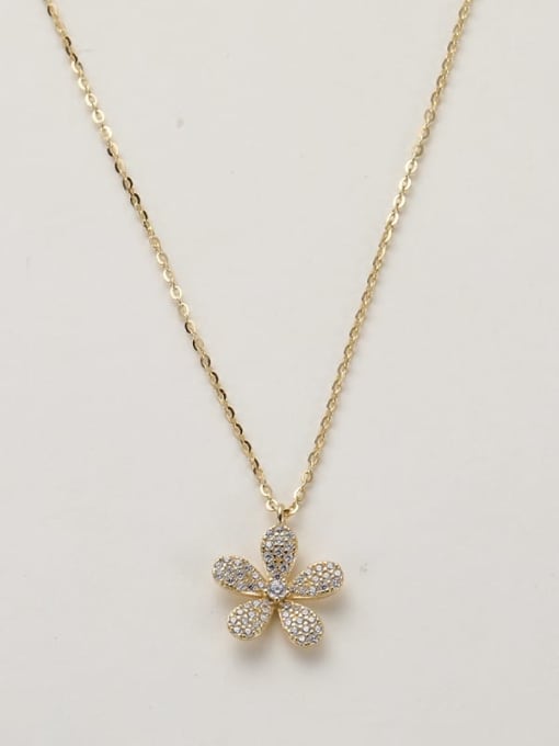Gold 925 Sterling Silver Cubic Zirconia Flower Minimalist Long Strand Necklace