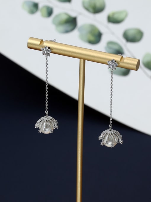Lin Liang Brass Imitation Pearl White Round Classic Drop Earring 0