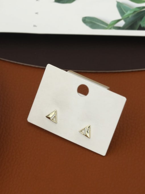Gold Brass Rhinestone White Triangle Minimalist Stud Earring