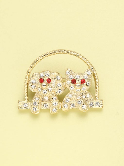Gold Alloy Cubic Zirconia White Dog Minimalist Pins & Brooches
