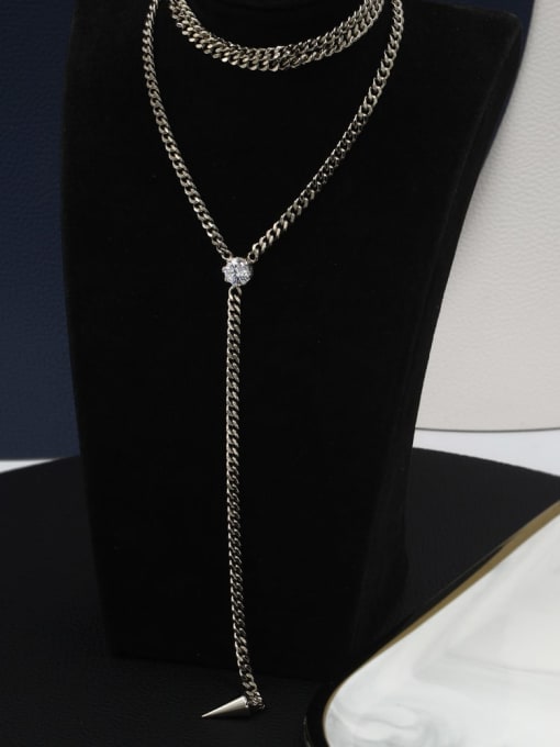 Coffee gold Brass Cubic Zirconia White Geometric Minimalist Long Strand Necklace
