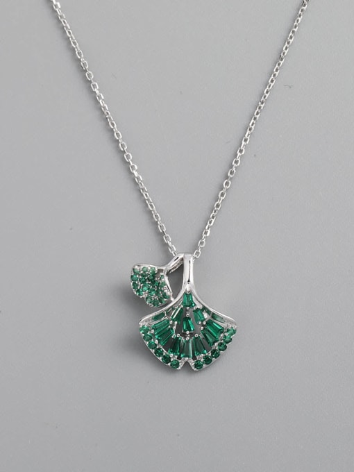 ANI VINNIE 925 Sterling Silver Glass Stone Green Leaf Minimalist Necklace 0