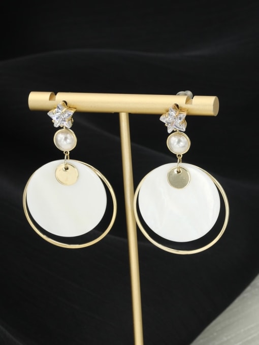 Lin Liang Brass Cubic Zirconia White Acrylic Round Minimalist Drop Earring 1