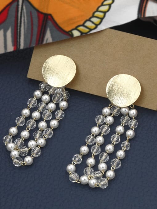 Gold Brass Imitation Pearl White Tassel Classic Drop Earring