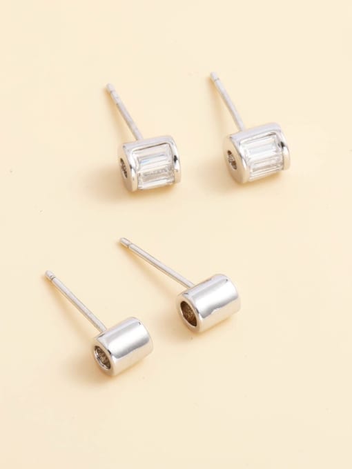 ANI VINNIE 925 Sterling Silver Glass Stone White Geometric Minimalist Stud Earring 0