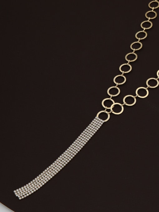 Lin Liang Brass Rhinestone White Tassel Minimalist Long Strand Necklace 1
