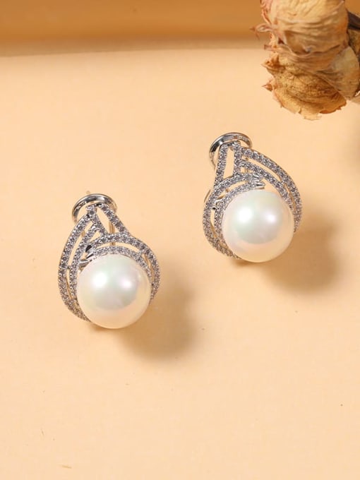 Lin Liang Brass Freshwater Pearl White Irregular Dainty Stud Earring 0