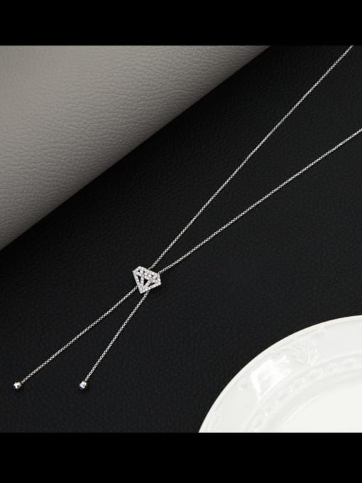 Lin Liang Brass Rhinestone White Geometric Minimalist Long Strand Necklace 1