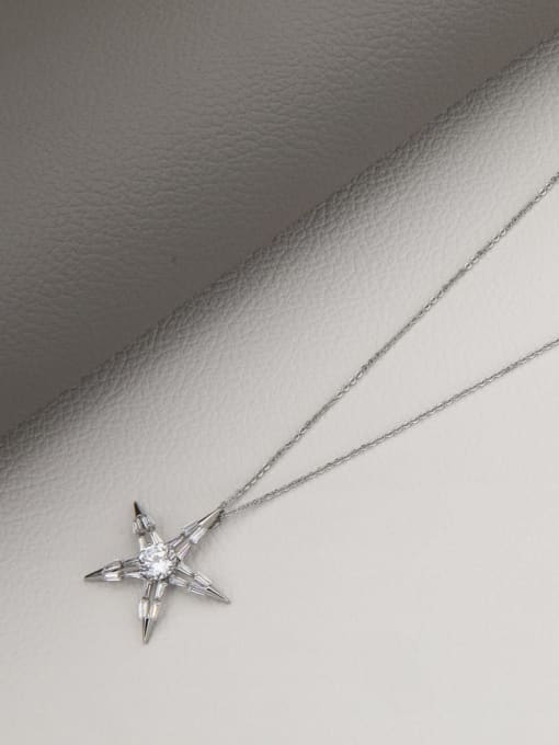 White Brass Cubic Zirconia White Star Minimalist Long Strand Necklace