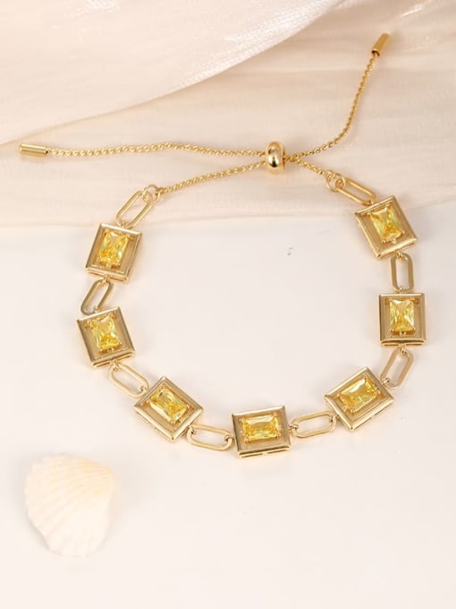 Lin Liang Brass Cubic Zirconia Yellow Rectangle Dainty Adjustable Bracelet 1