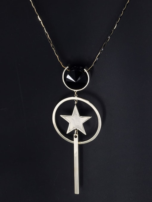 Lin Liang Brass Cubic Zirconia Black Star Minimalist Long Strand Necklace