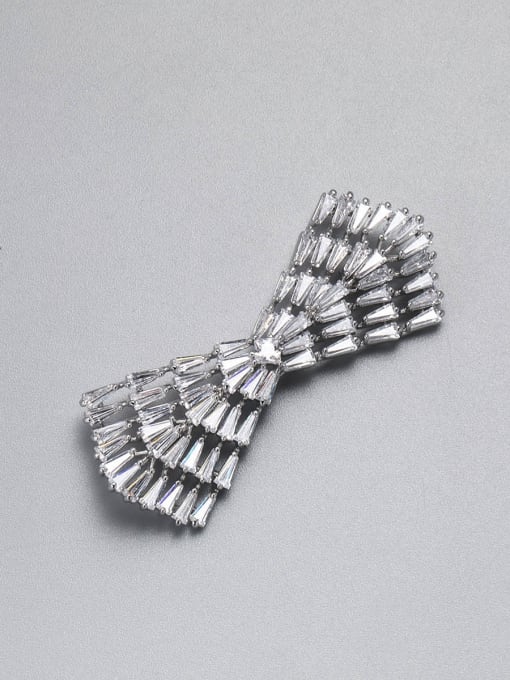 Lin Liang Brass Cubic Zirconia White Bowknot Minimalist Pins & Brooches