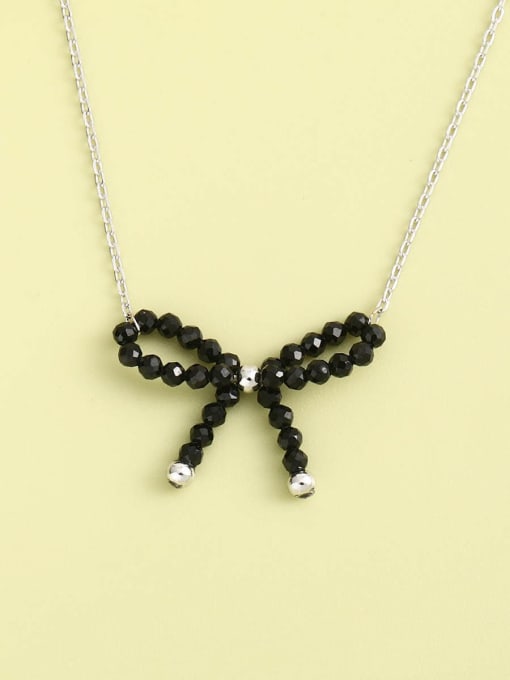 ANI VINNIE 925 Sterling Silver Black Bowknot Minimalist Long Strand Necklace 1