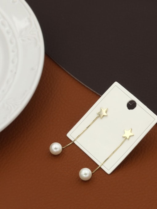Gold Brass Imitation Pearl White Star Minimalist Drop Earring