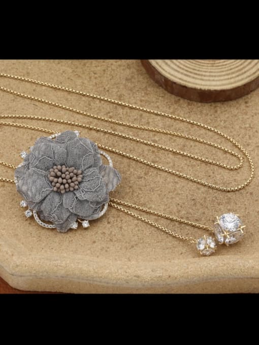 Lin Liang Brass Cubic Zirconia White Flower Minimalist Long Strand Necklace 2