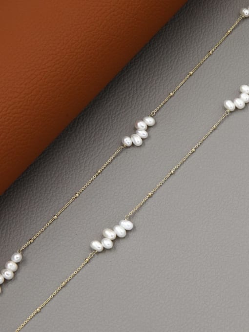 Lin Liang Brass Imitation Pearl White Round Minimalist Long Strand Necklace 0