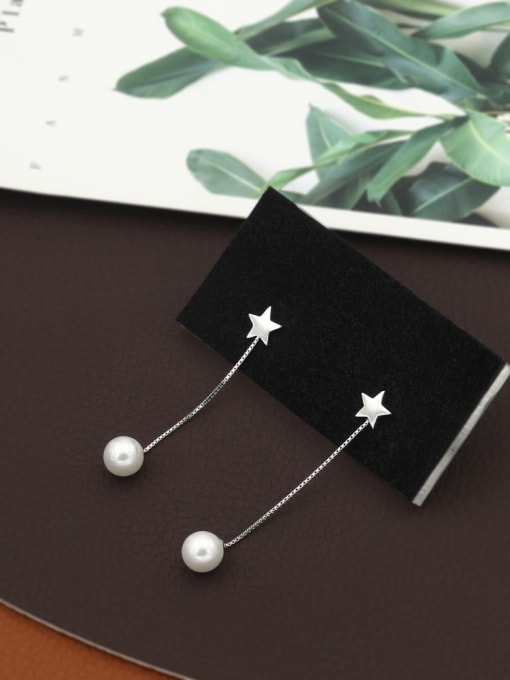 Lin Liang Brass Imitation Pearl White Star Minimalist Drop Earring 1