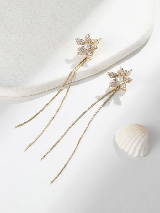 Lin Liang Brass Cubic Zirconia Flower Minimalist Drop Earring 1