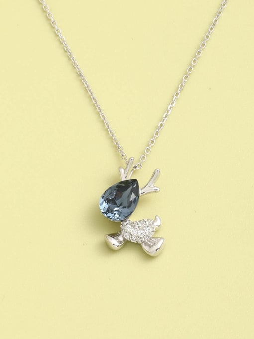 ANI VINNIE 925 Sterling Silver Crystal Blue Deer Minimalist Long Strand Necklace 0
