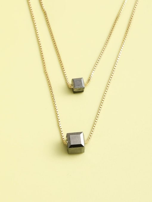 Gold 925 Sterling Silver Crystal Black Square Minimalist Multi Strand Necklace