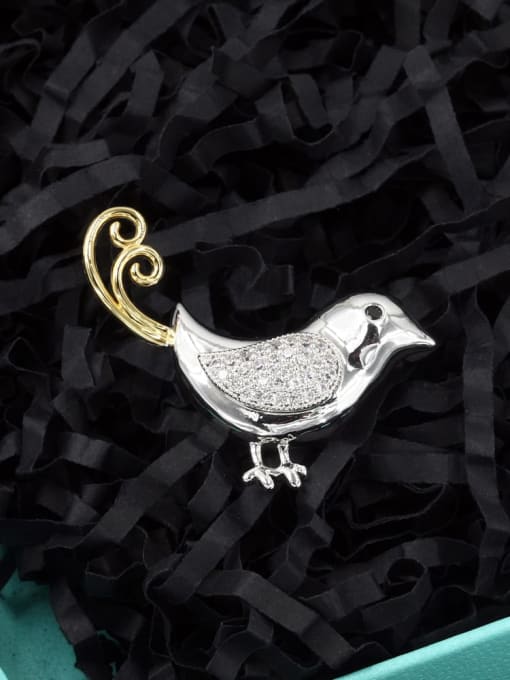 White Brass Rhinestone White Bird Minimalist Brooch