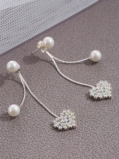 Silver Brass Cubic Zirconia Simple heart-shaped  long earrings