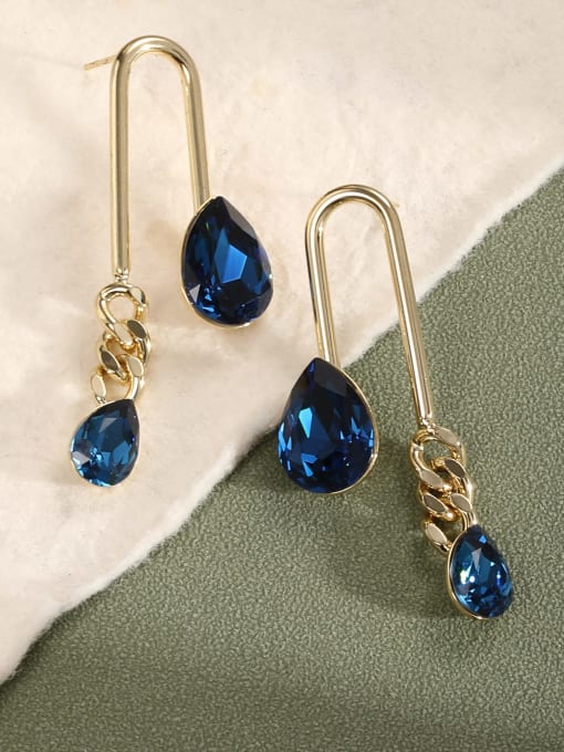 Lin Liang Brass Cubic Zirconia Blue Irregular Dainty Drop Earring 1