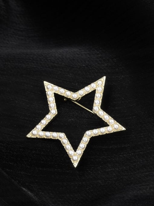 Gold Brass Imitation Pearl White Star Minimalist Pins & Brooches