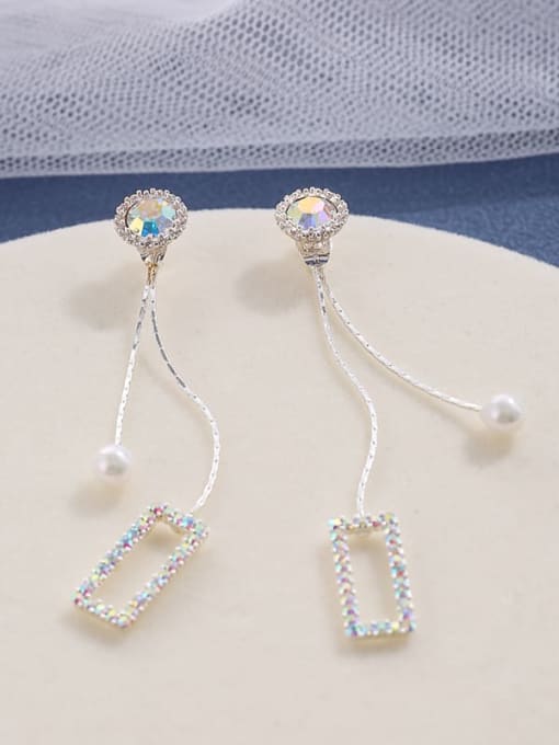 Lin Liang Brass hollow square AB color Gladd Stone Earrings 2